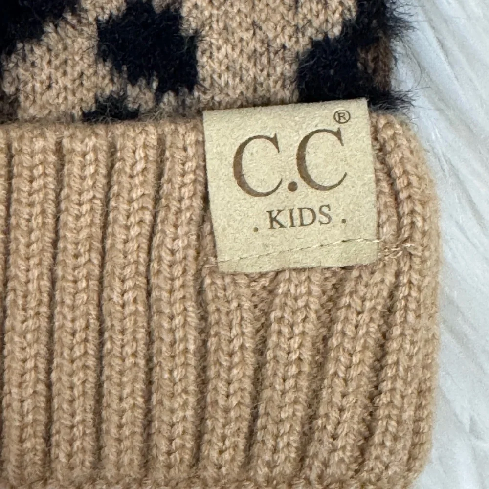 C.C Exclusives Soft Beanie Hat with Leopard Print Pattern and Faux Fur Pom